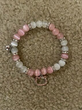 Hello Kitty Pink Beaded Stretchy Charm Bracelet